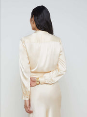 Bianca Long-Sleeve Silk Blouse in Pearl