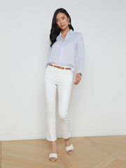 Tyler Long Sleeve Linen Blouse in Cornflower