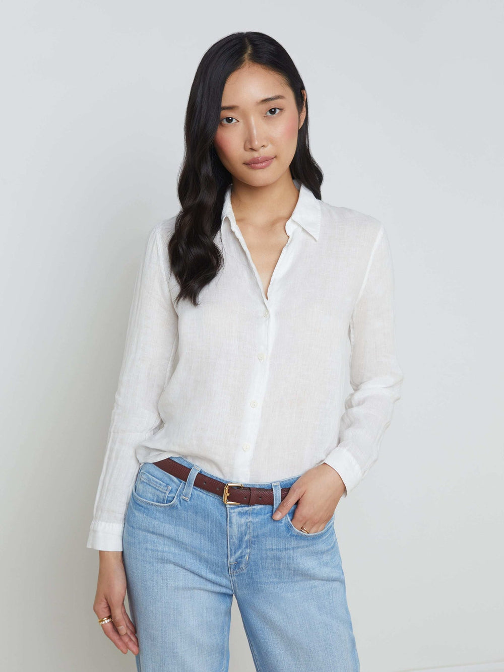 Tyler Long Sleeve Linen Blouse in White