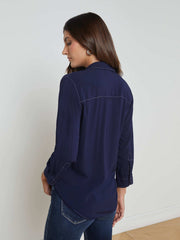 Marlene Blouse in Navy/White Contrast
