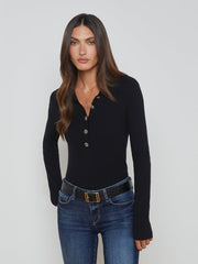 Sterling Long Sleeve Sweater in Black/Jewel Button