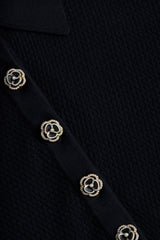 Sterling Long Sleeve Sweater in Black/Jewel Button