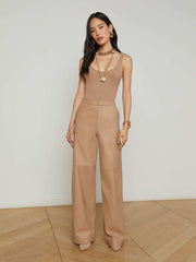 Livvy Leather Straight-Leg Trouser in Cappuccino