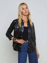 Avina Leather Shirt in Black