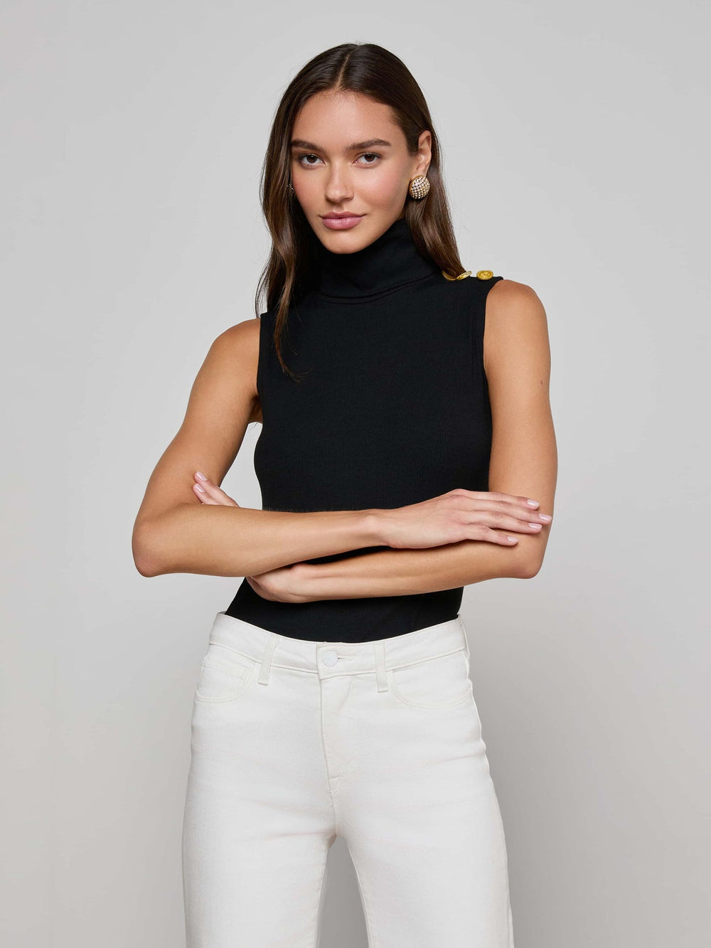 Ceci Sleeveless Turtleneck in Black/Gold