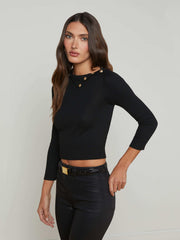 Kamdyn Cropped Turtleneck in Black/Gold