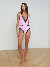 Lisa Plunge One-Piece Swimsuit in Light Violet/Black