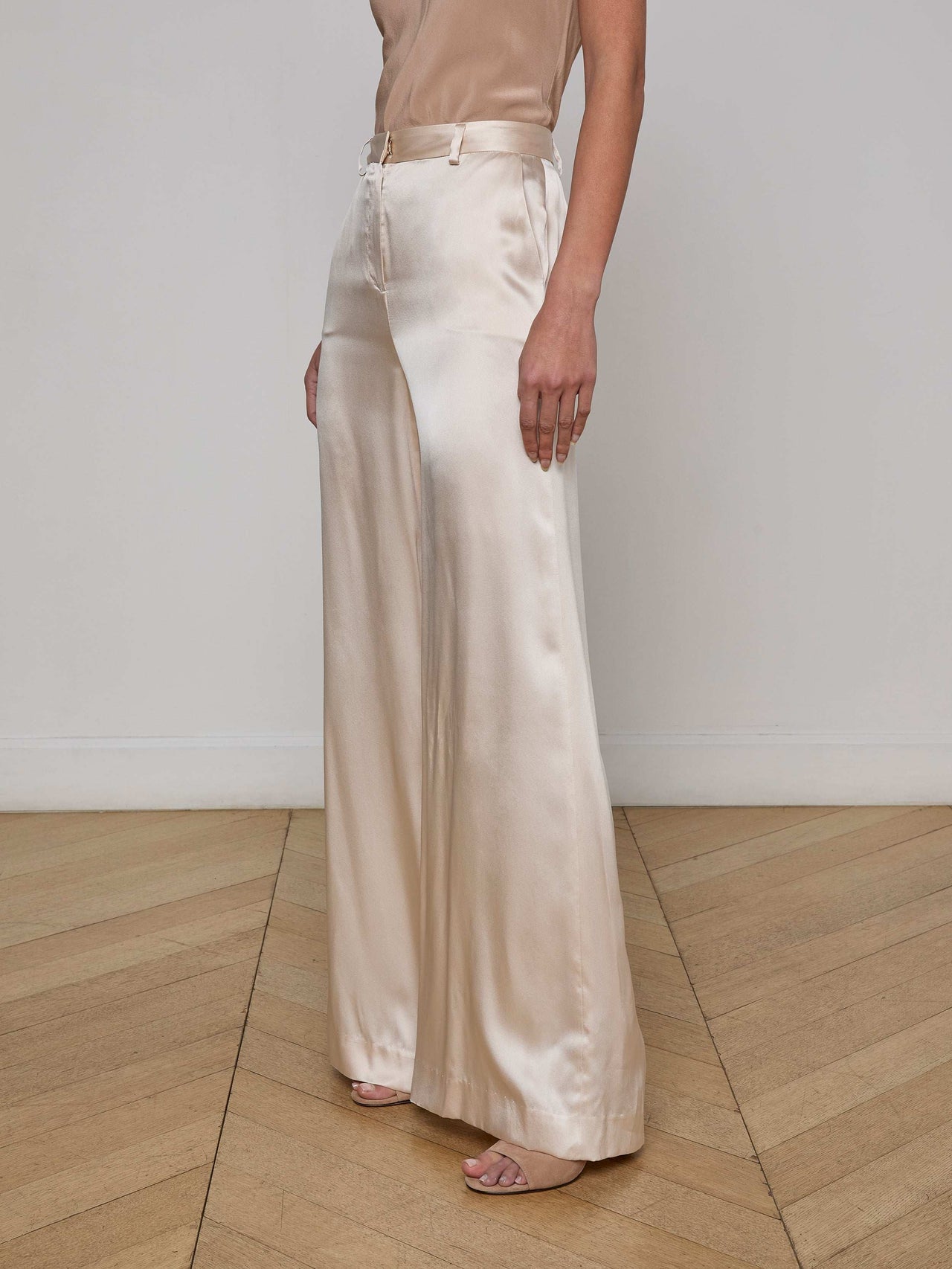 Gavin Silk Wide-Leg Pant in Champagne