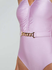 Leila Halter One-Piece Swimsuit in Light Violet