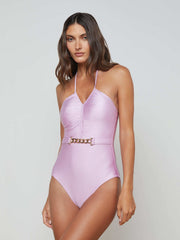 Leila Halter One-Piece Swimsuit in Light Violet