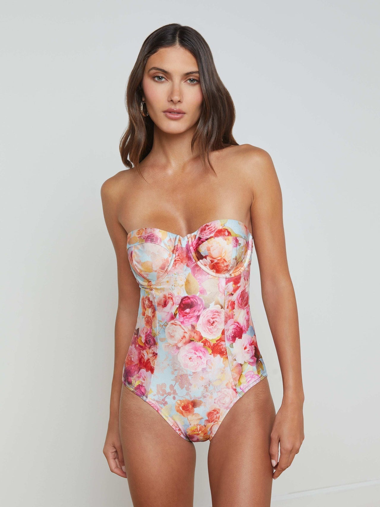 Amie Bandeau One-Piece Swimsuit in Multi Soft Cloud Floral