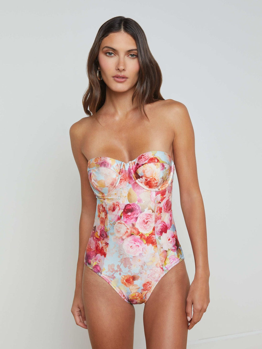 Amie Bandeau One-Piece Swimsuit in Multi Soft Cloud Floral