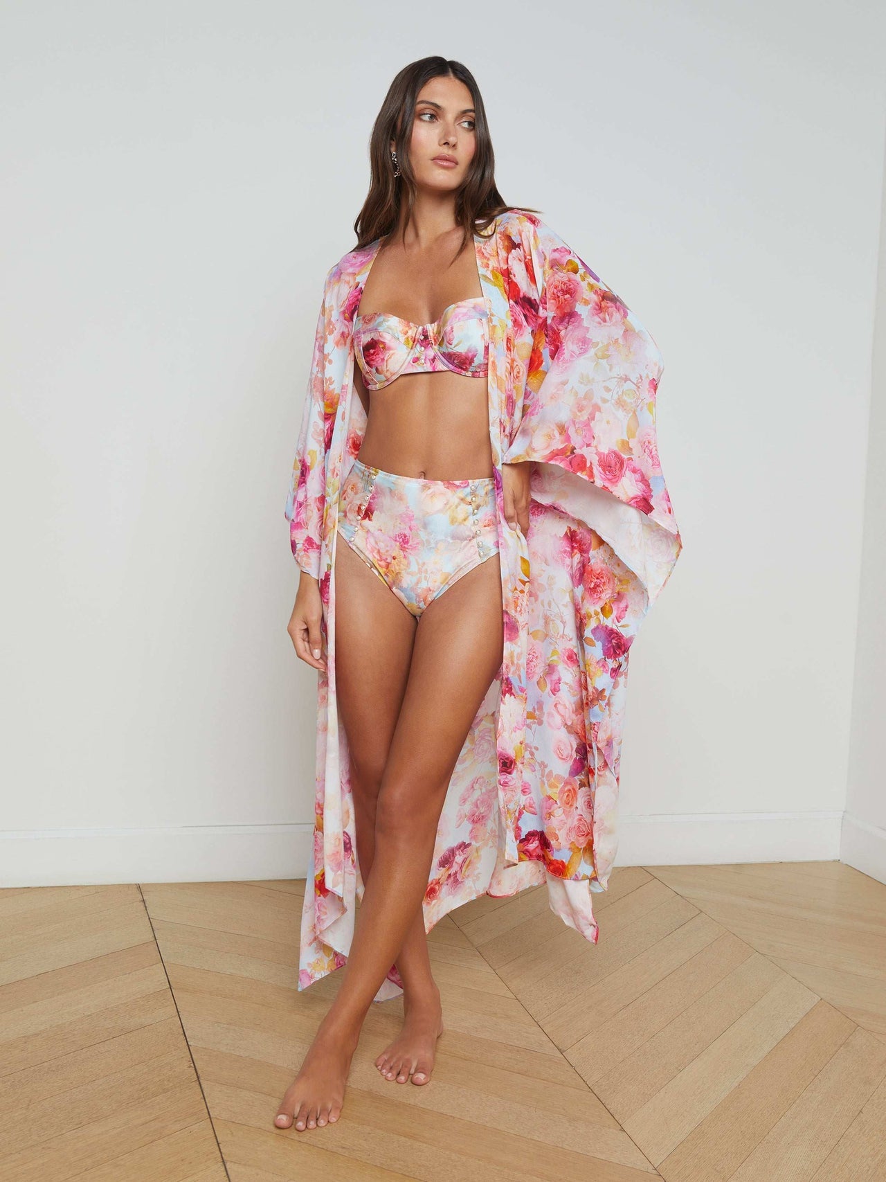 Kara Kimono Cover-Up in Multi Soft Cloud Floral