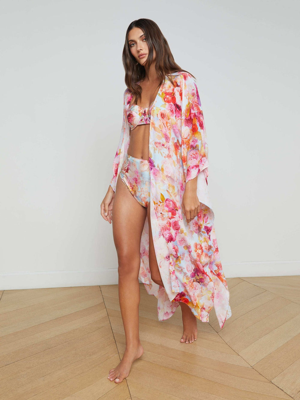Kara Kimono Cover-Up in Multi Soft Cloud Floral