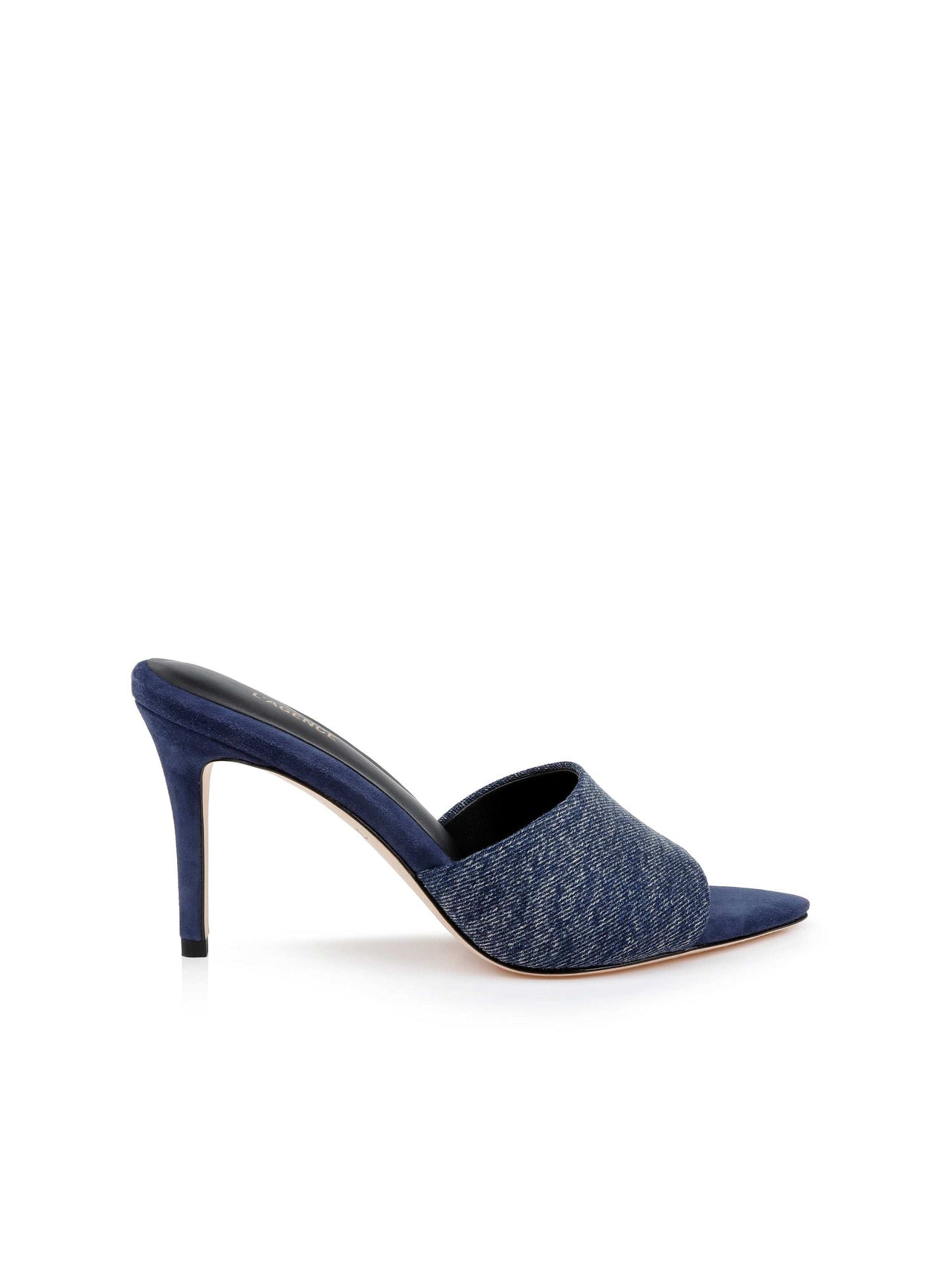 Lolita Denim Open-Toe Mule in Dark Denim