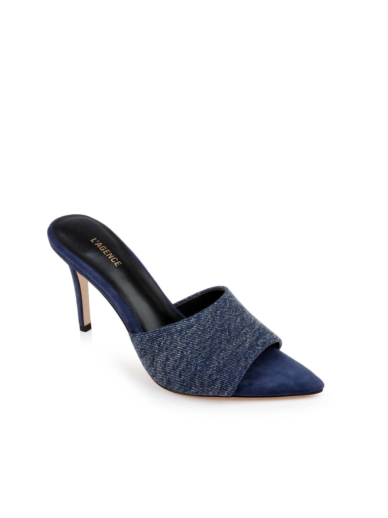 Lolita Denim Open-Toe Mule in Dark Denim