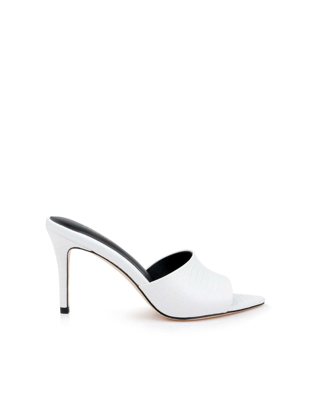 Lolita Leather Open-Toe Mule in Ivory Lizard Leather