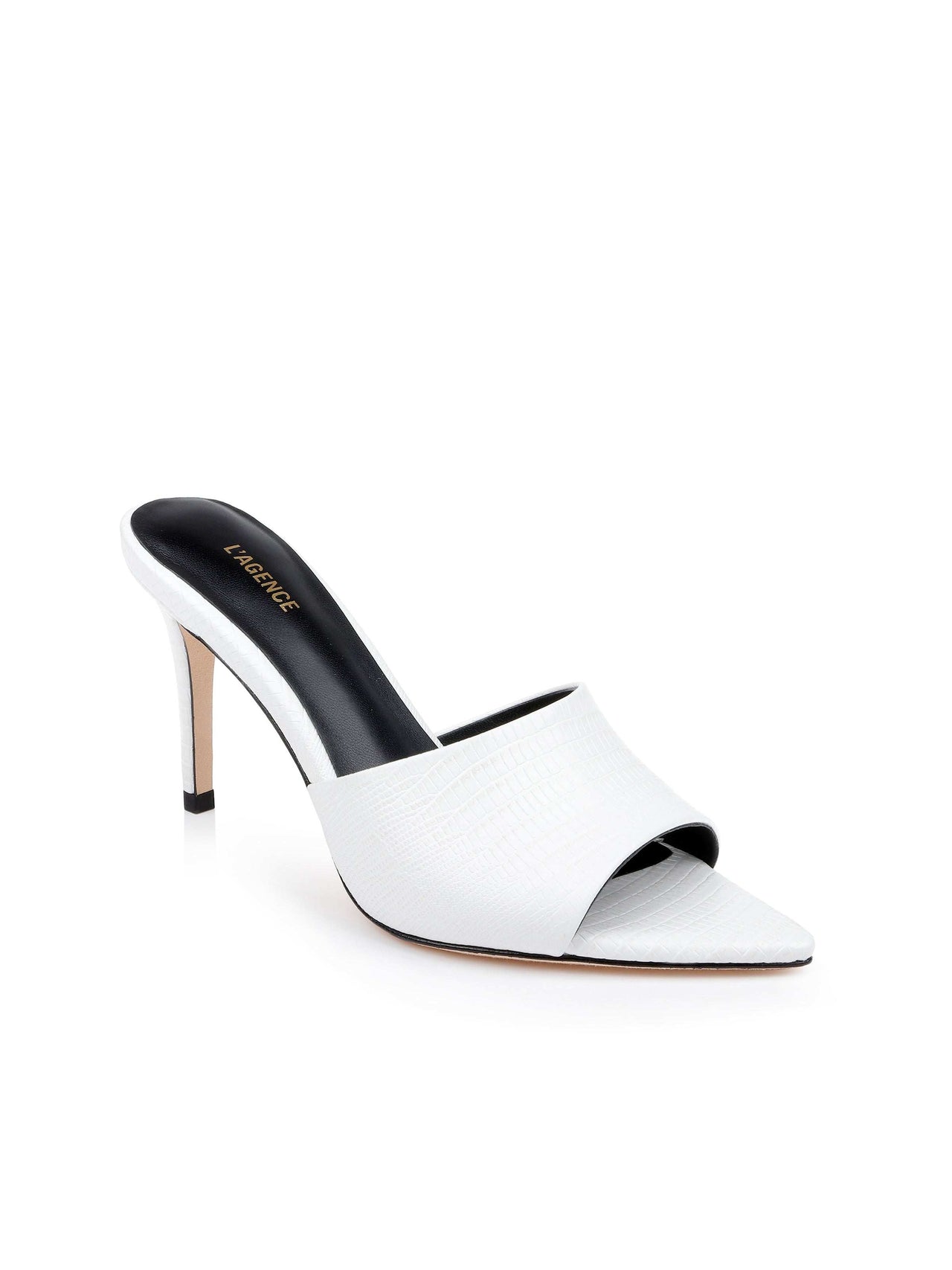 Lolita Leather Open-Toe Mule in Ivory Lizard Leather