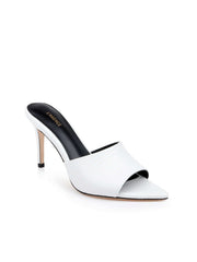 Lolita Leather Open-Toe Mule in Ivory Lizard Leather