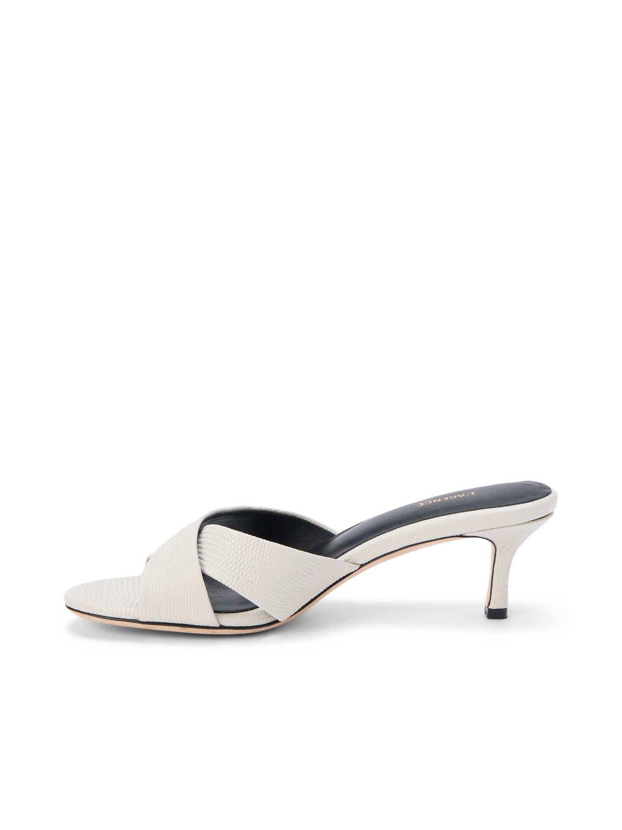 Aveline Kitten-Heel Sandal in Ivory Lizard Leather