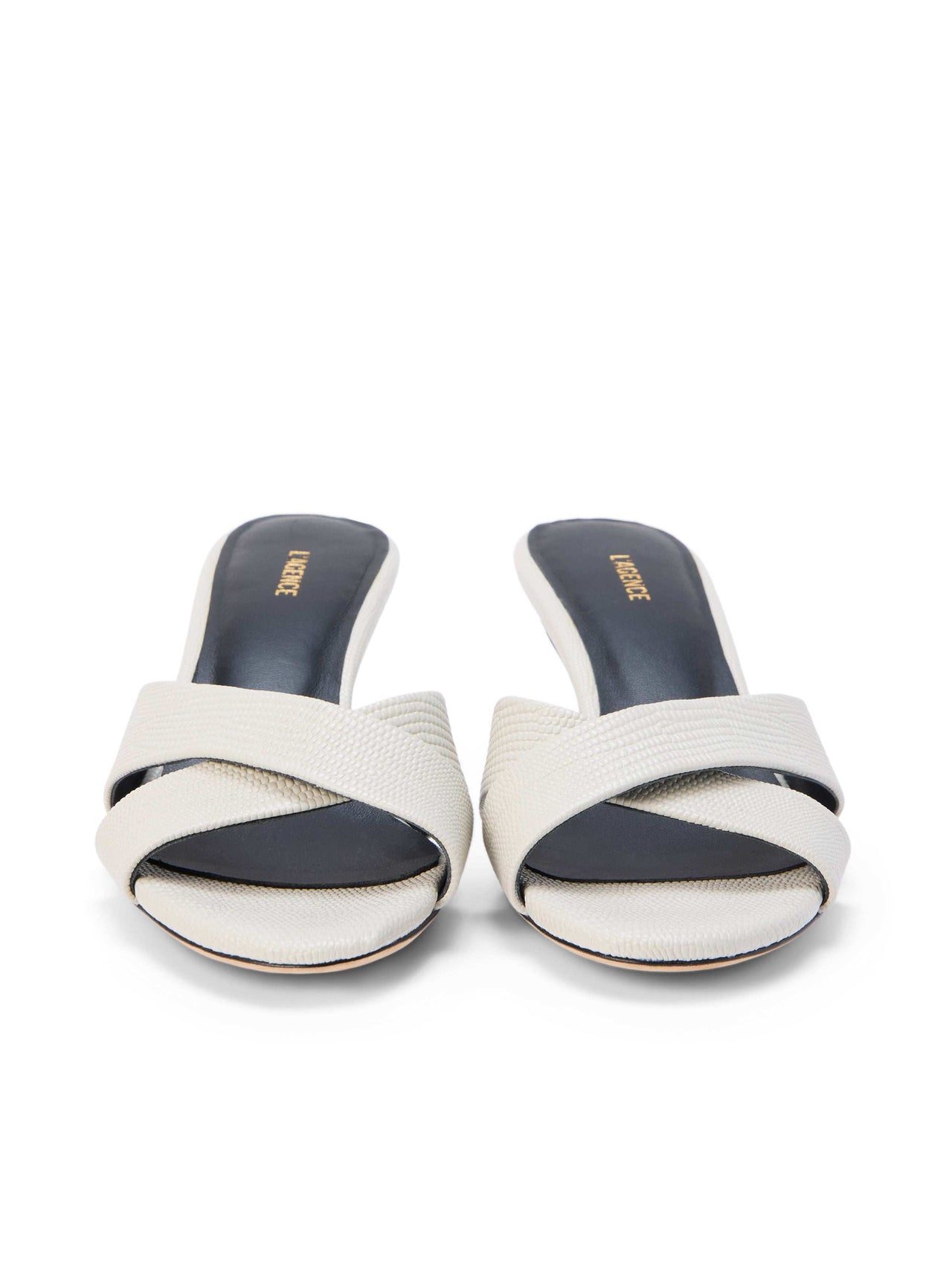 Aveline Kitten-Heel Sandal in Ivory Lizard Leather