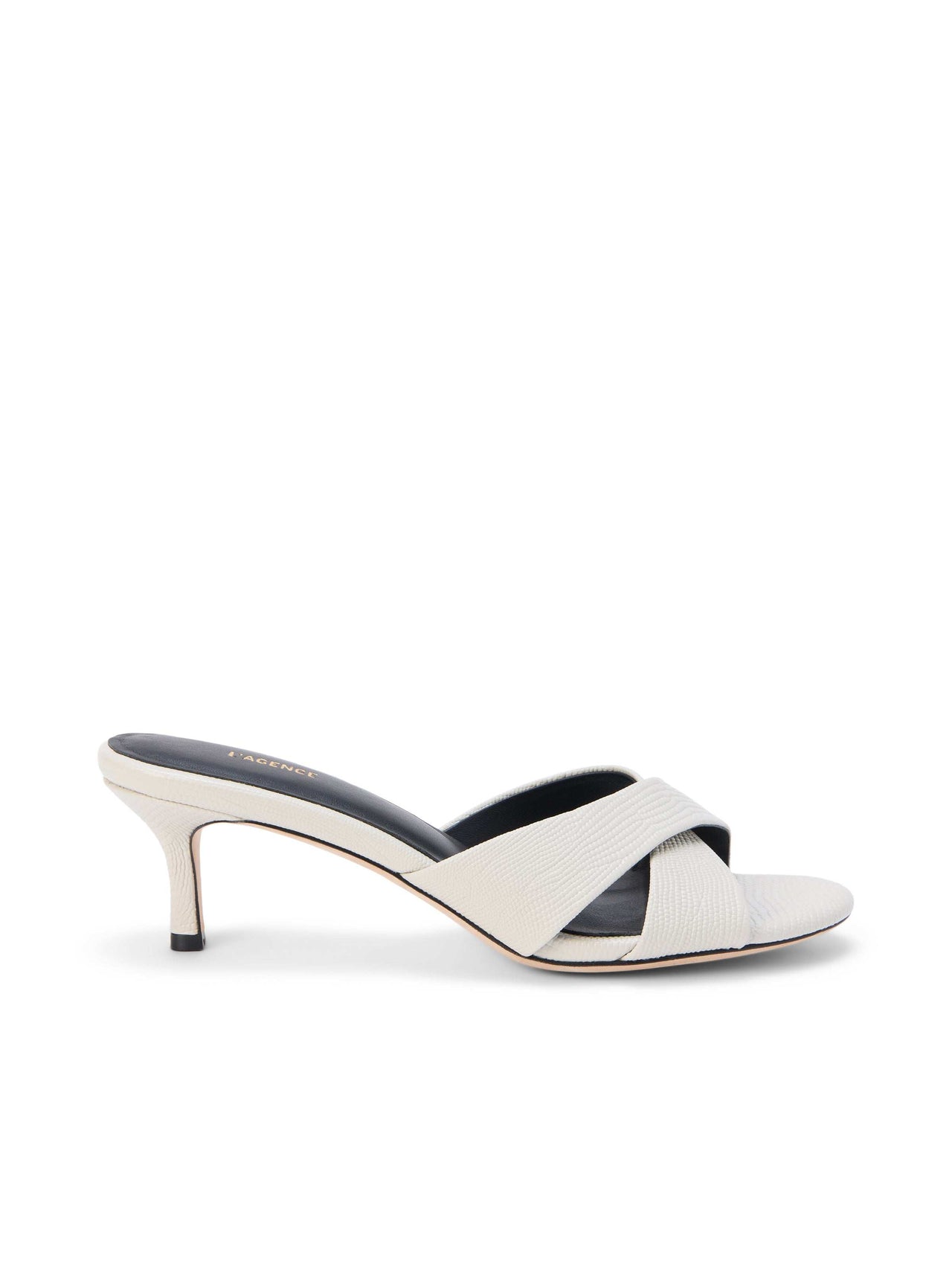 Aveline Kitten-Heel Sandal in Ivory Lizard Leather