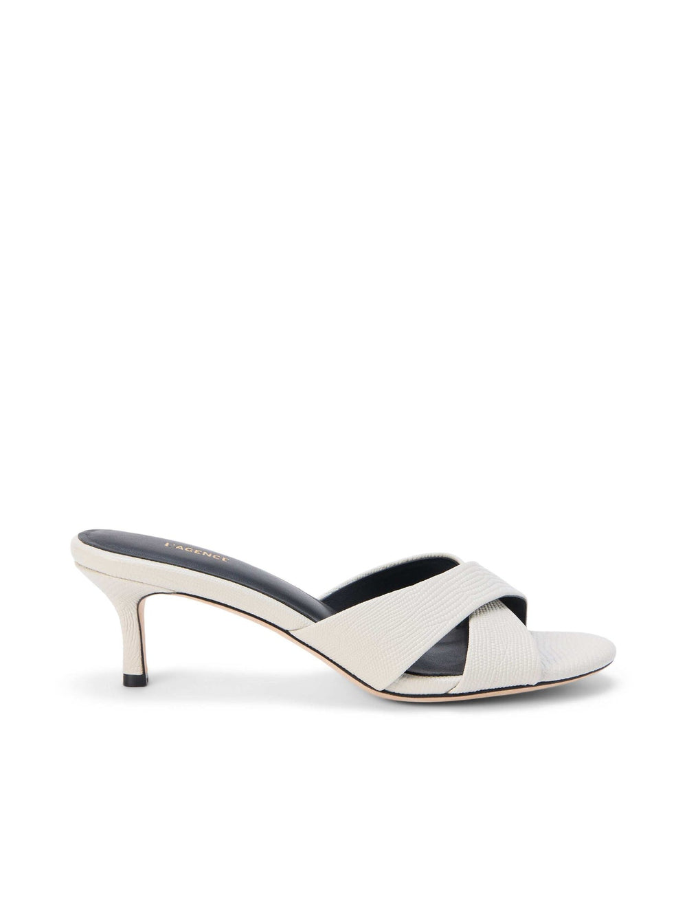 Aveline Kitten-Heel Sandal in Ivory Lizard Leather