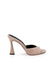 Avery Suede Peep-Toe Mule in Cappuccino Suede