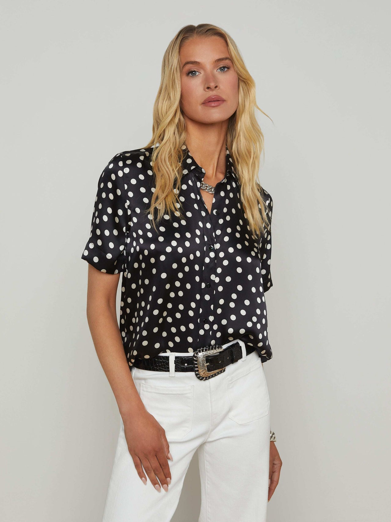 Ellah Silk Blouse in Black/Ecru Polka Dot