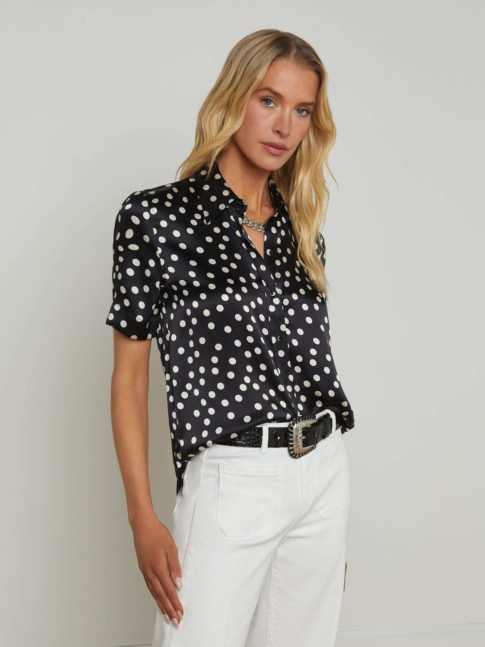 Ellah Silk Blouse in Black/Ecru Polka Dot