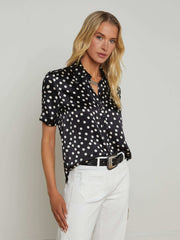 Ellah Silk Blouse in Black/Ecru Polka Dot