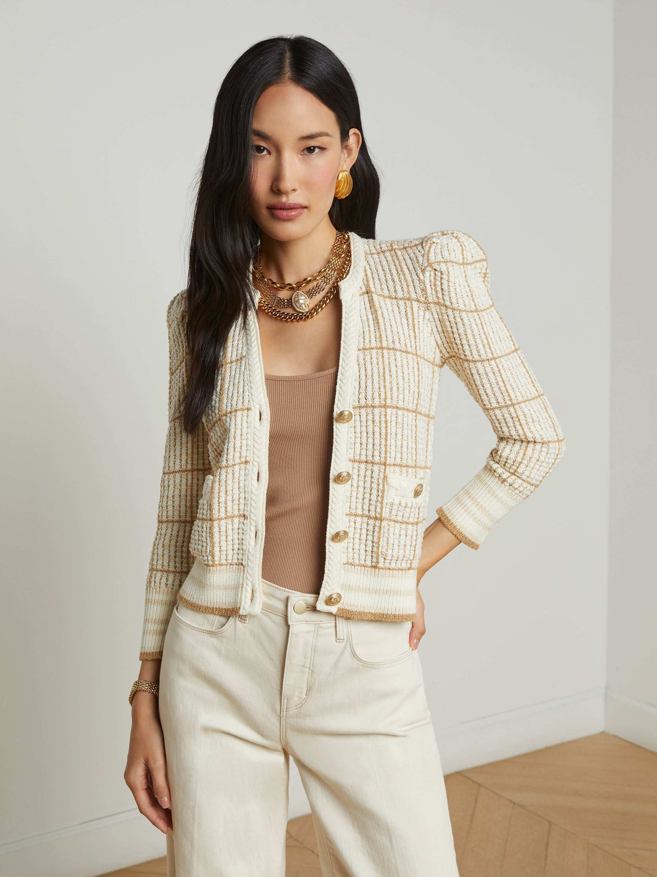 Jenni Cardigan in Ivory/Cappuccino Multi