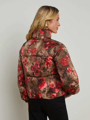 Jessi Cropped Puffer Jacket in Army/Pink Floral Cheetah