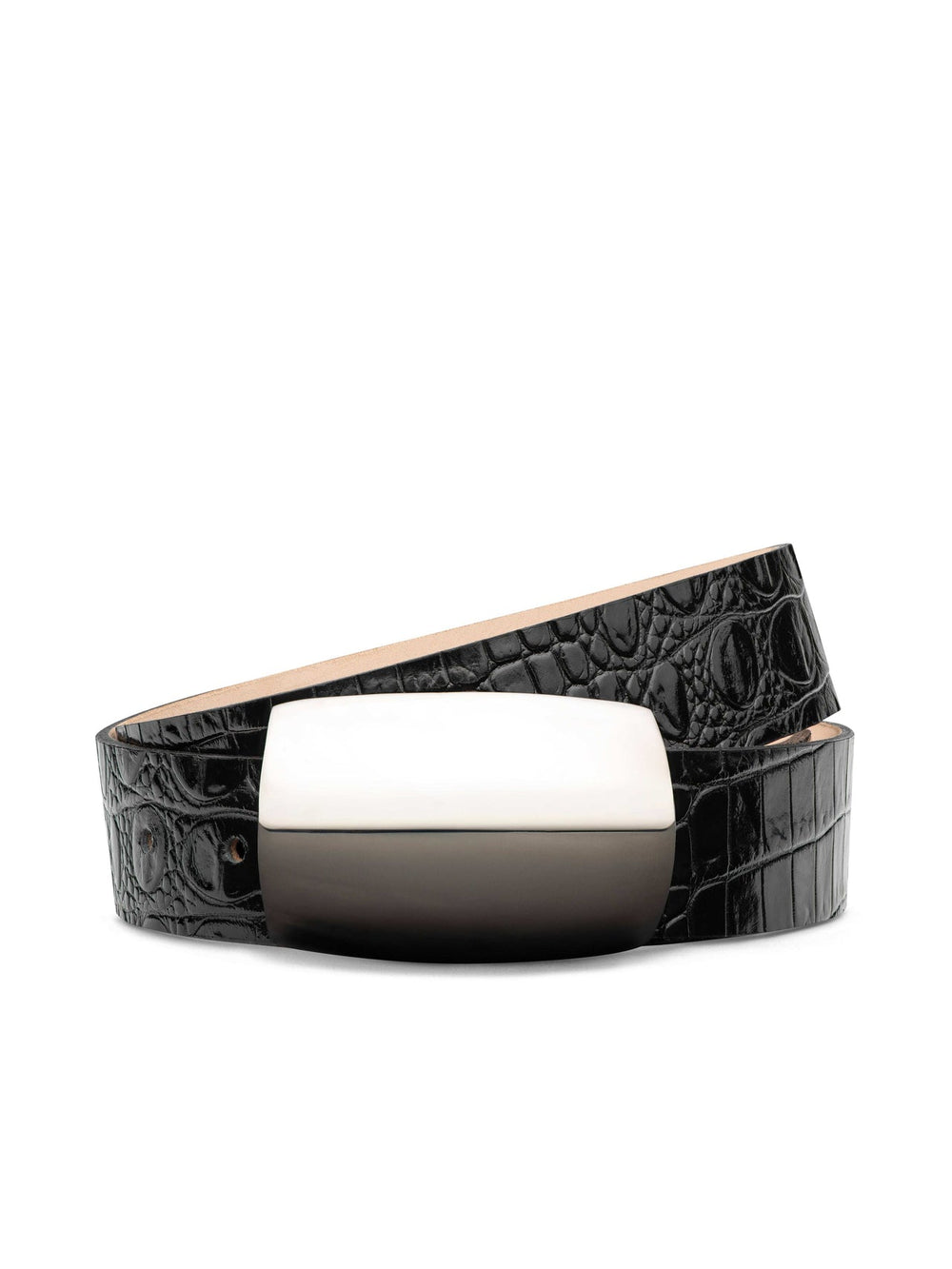 Milou Belt in Black Croc Embossed/Silver