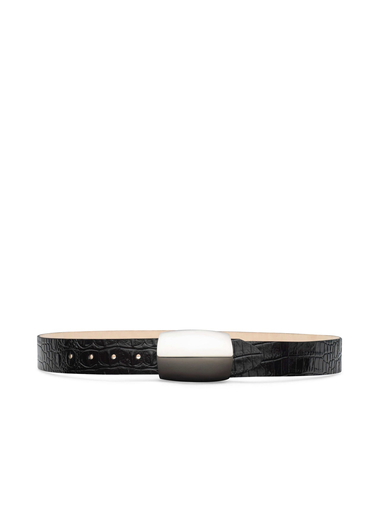 Milou Belt in Black Croc Embossed/Silver