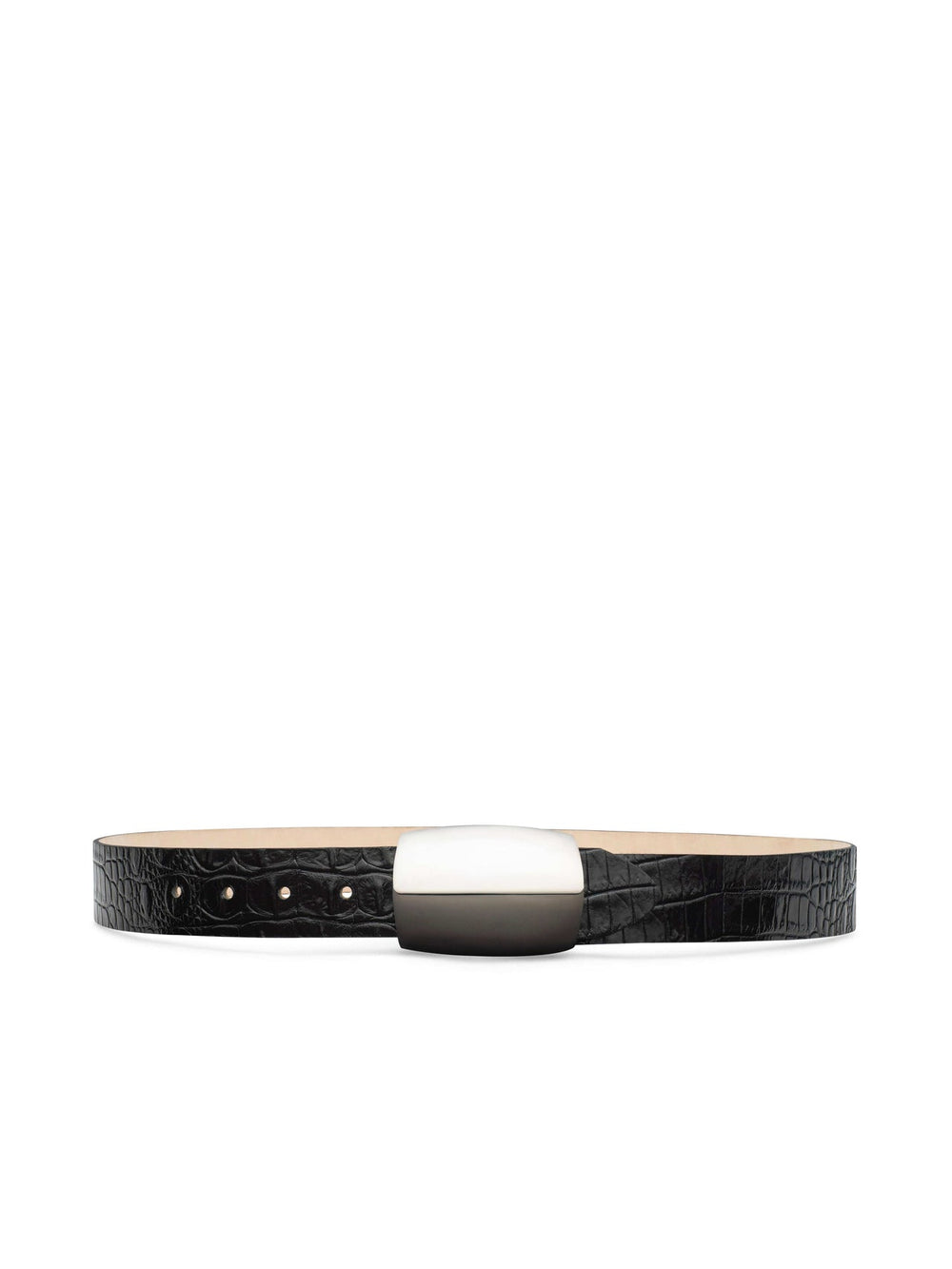 Milou Belt in Black Croc Embossed/Silver