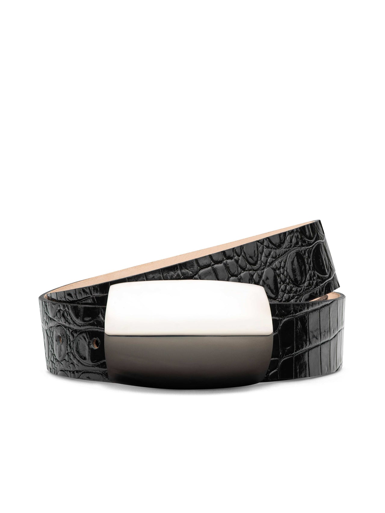 Milou Belt in Black Croc Embossed/Silver