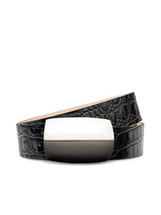 Milou Belt in Black Croc Embossed/Silver