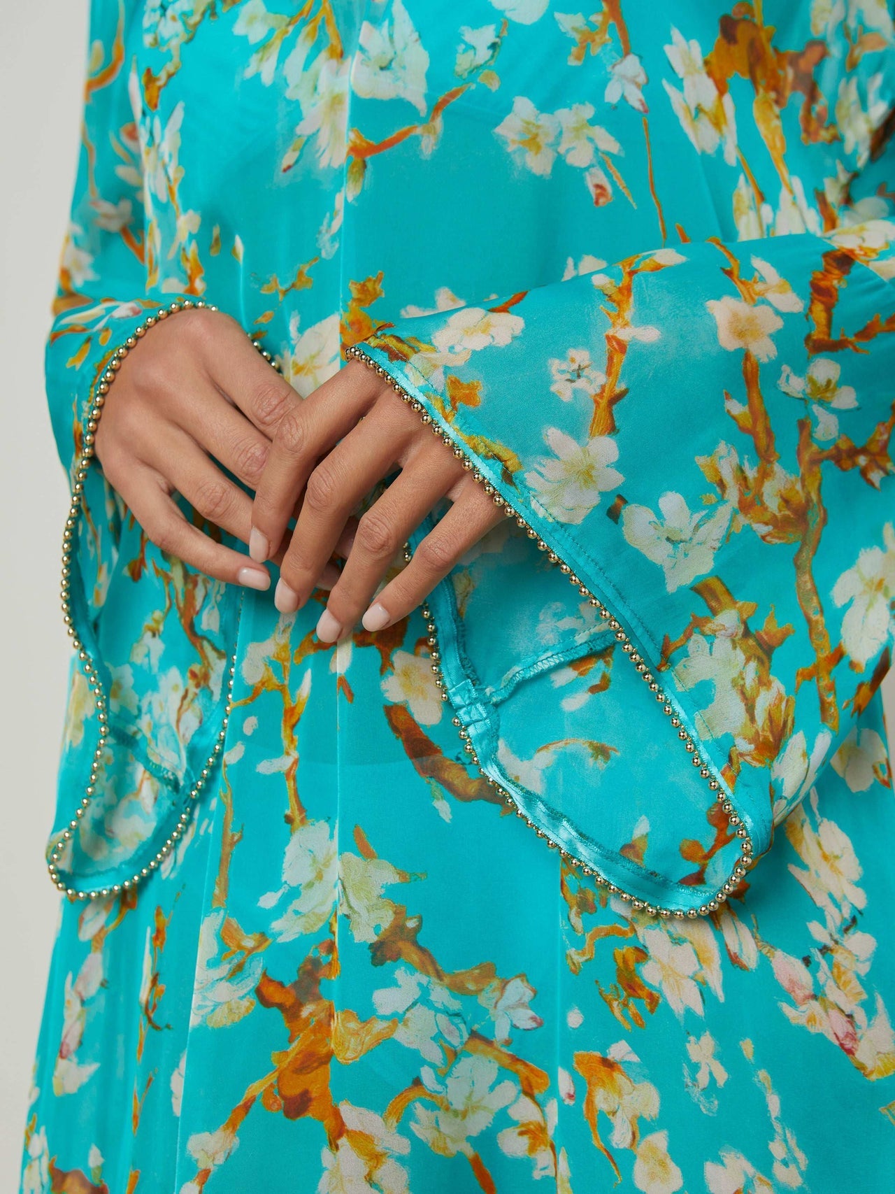 Ansley Cover-Up Dress in Teal Multi Watercolor Cherry Blossom