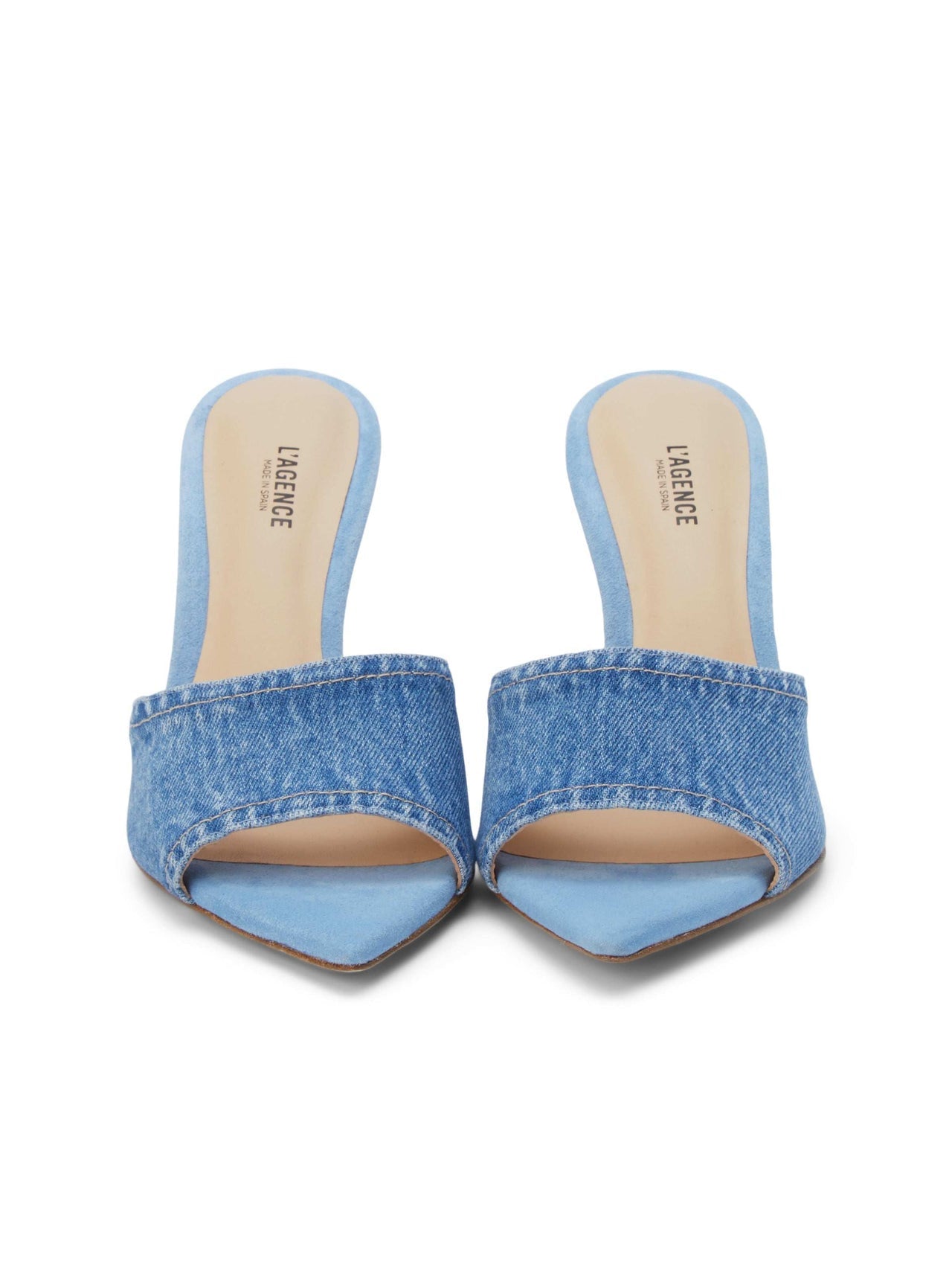 Lolita Denim Open-Toe Mule in Light Blue Denim