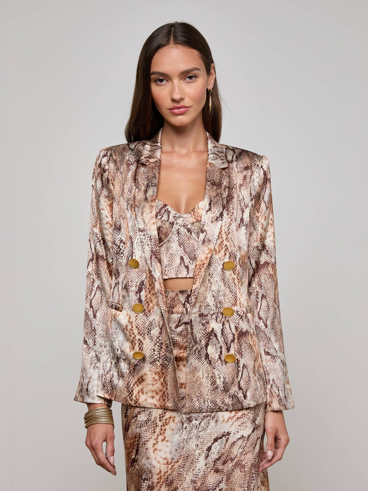 Colin Silk Blazer in Tan Multi Western Snake