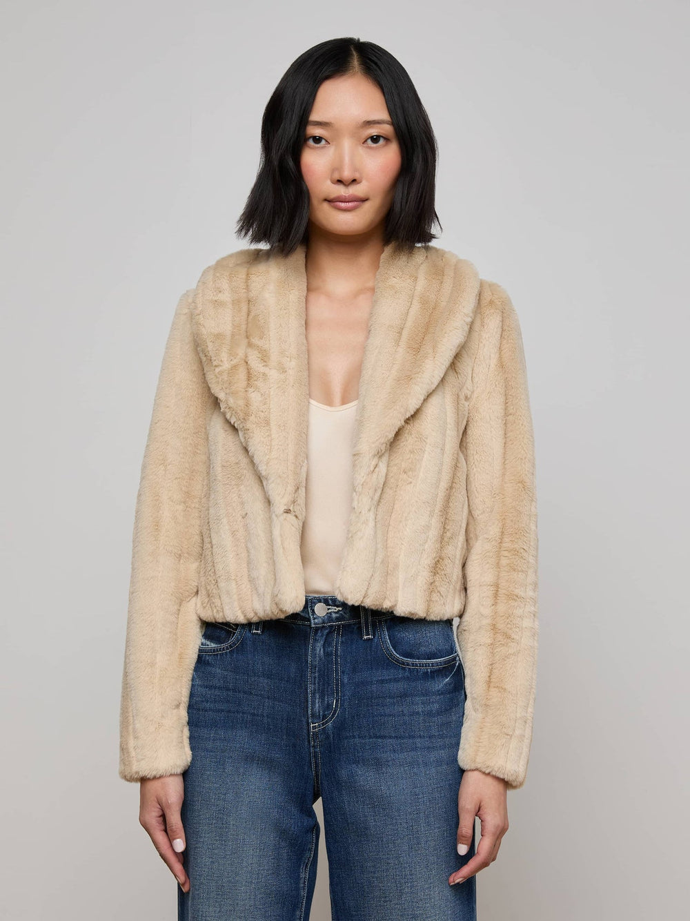 Davy Faux Fur Jacket in Latte Striped Fur