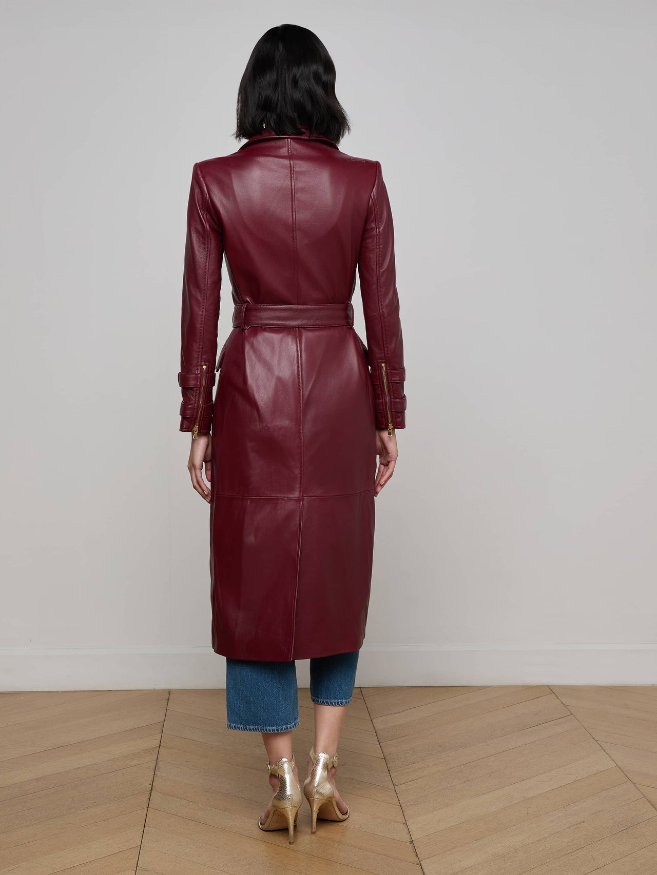 Celina Leather Trench Coat in Black Cherry
