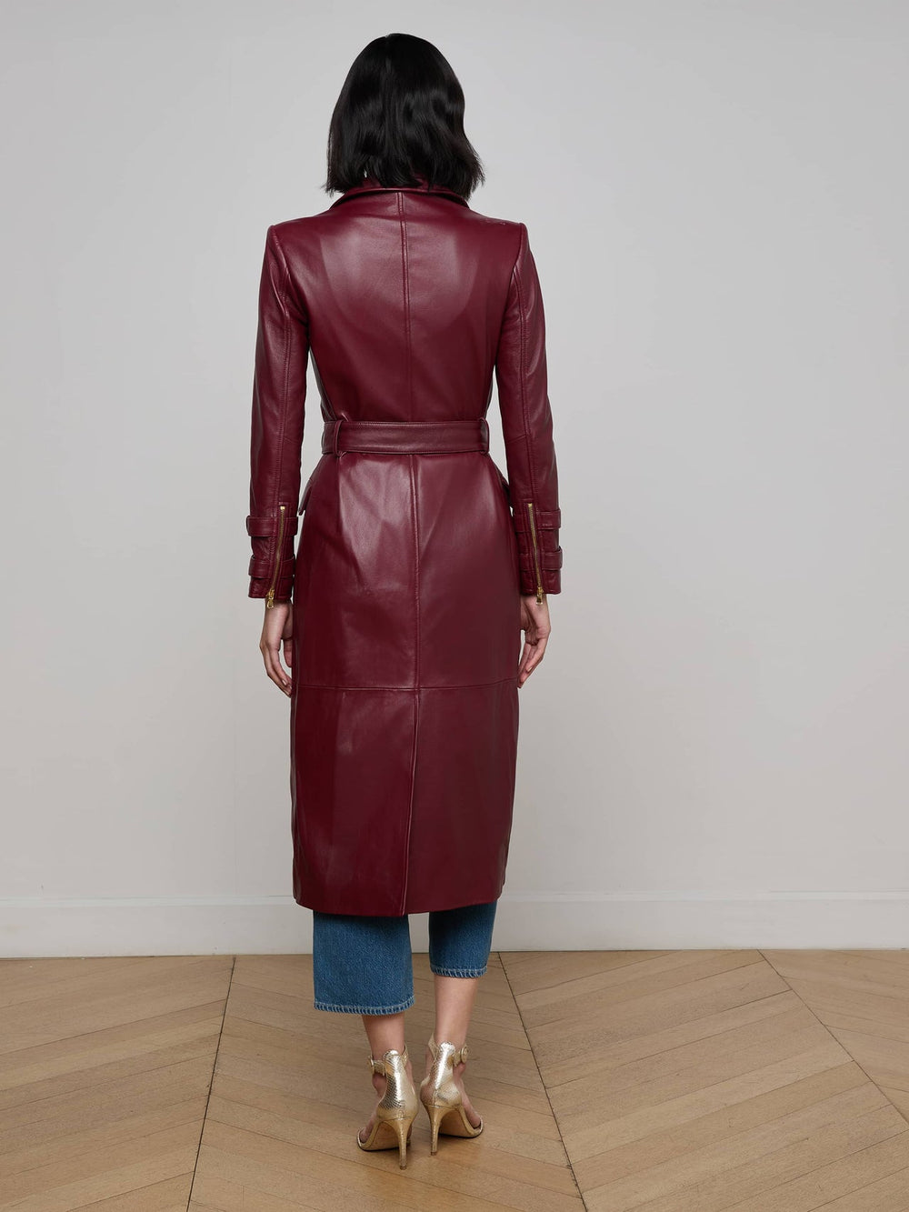 Celina Leather Trench Coat in Black Cherry
