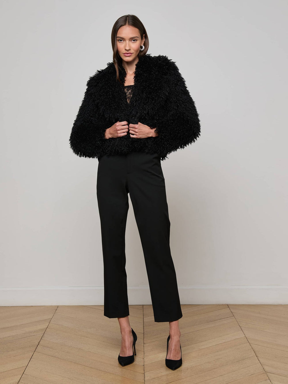 Aura Cropped Faux Fur Jacket in Black