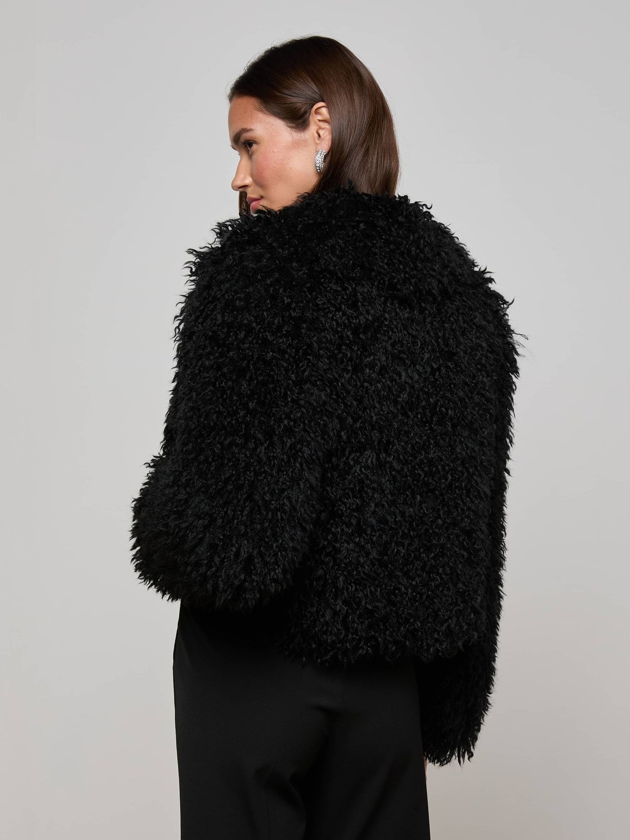 Aura Cropped Faux Fur Jacket in Black