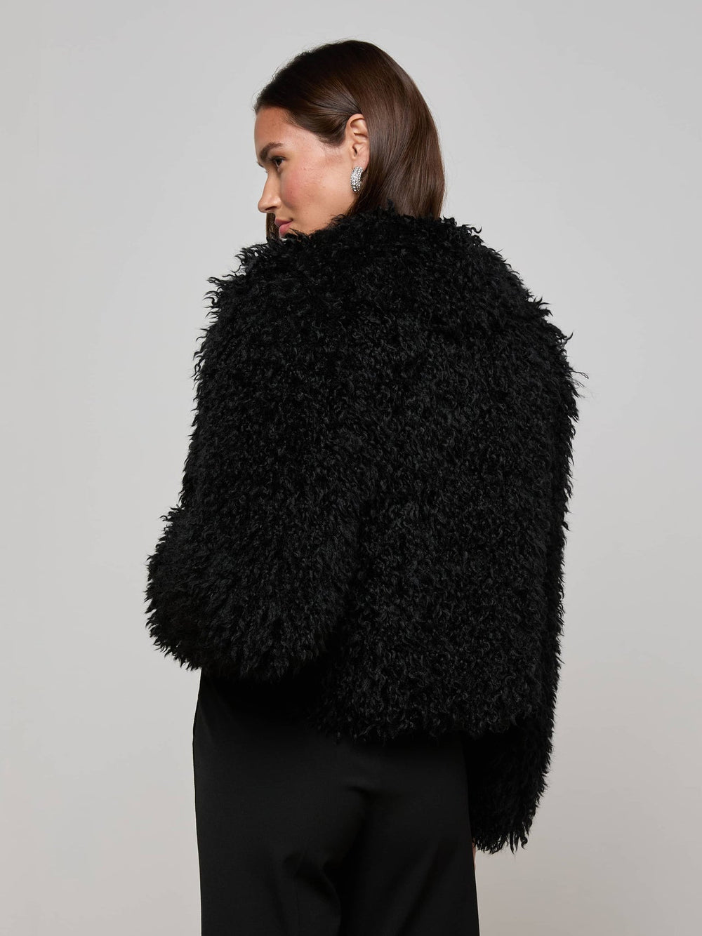 Aura Cropped Faux Fur Jacket in Black
