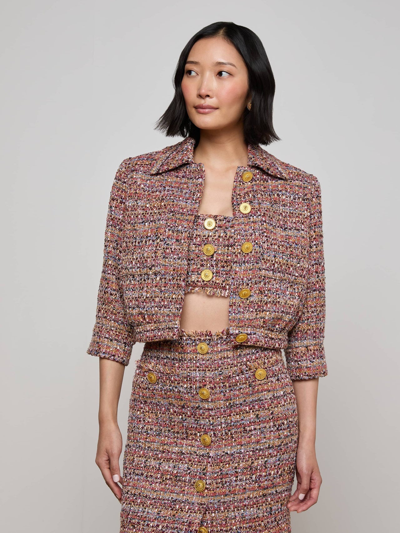 Jia Tweed Jacket in Mauve/Tan Multi Tweed