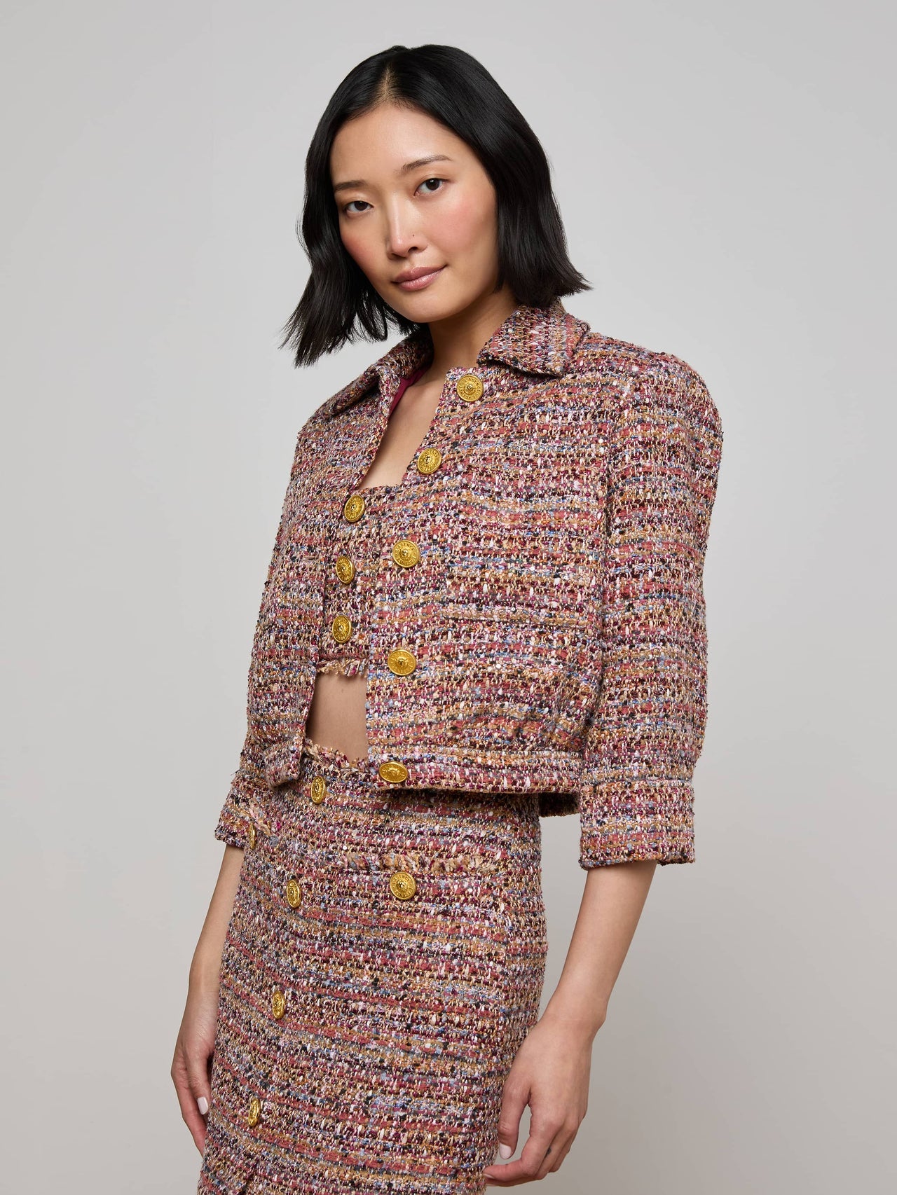 Jia Tweed Jacket in Mauve/Tan Multi Tweed