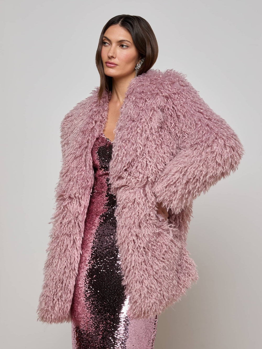 Toira Faux Fur Coat in Light Mauve